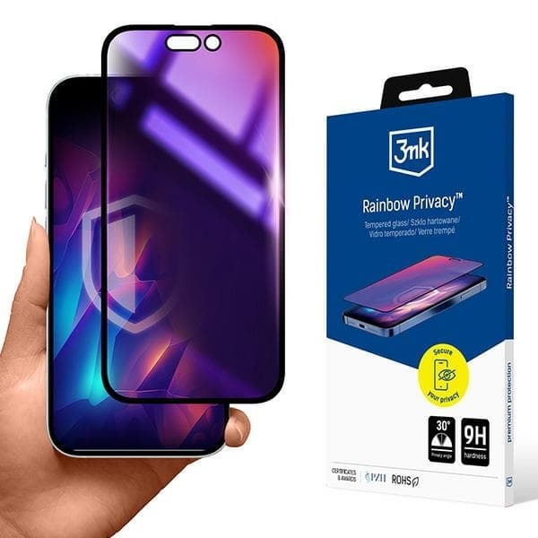 3MK iPhone 15 härdat glas Skärmskydd Rainbow Privacy