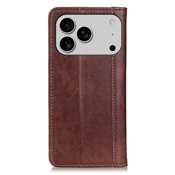 iPhone 17 Pro Max Plånboksfodral Äkta Läder Litchi - Brun Brun