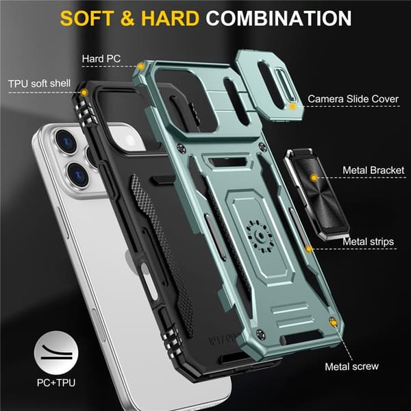 Mobilskal till iPhone 17 Pro Max Kickstand Lens Lid - Grön Grön
