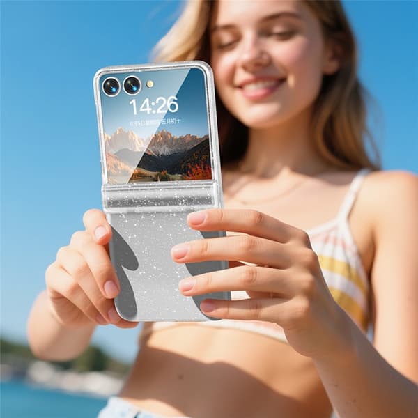 Mobilskal till Galaxy Z Flip7 Hinge Protection - Klart glitter Transparent