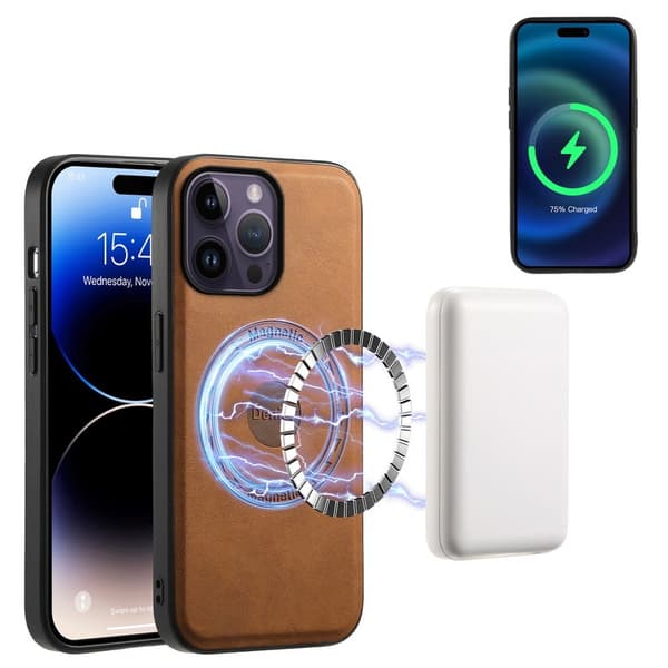 DENIOR A11 Mobilskal till iPhone 14 Pro Retro PU+PC+TPU Chockresistent - Brun