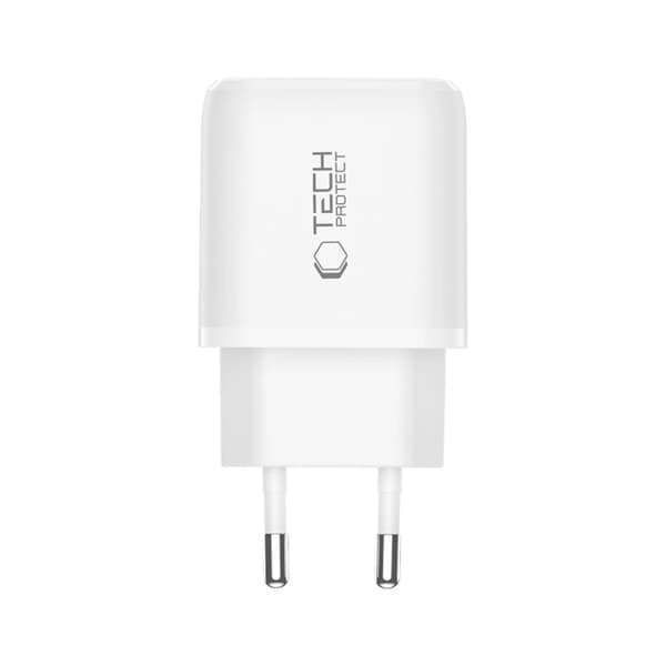 Tech-Protect 2-Port hurtigoplader 45W QC3.0 NCA45W-GAN med kabel Vit
