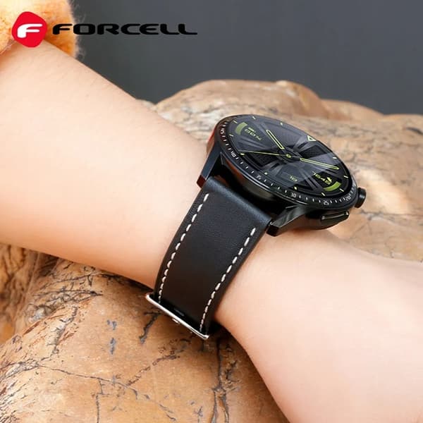 Forcell Galaxy Watch 22mm Armbånd Øko Læder - Sort Svart