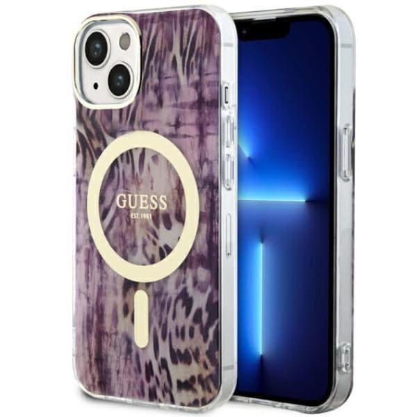 Guess Mobilskal till iPhone 14 MagSafe Leopard - Rosa Rosa