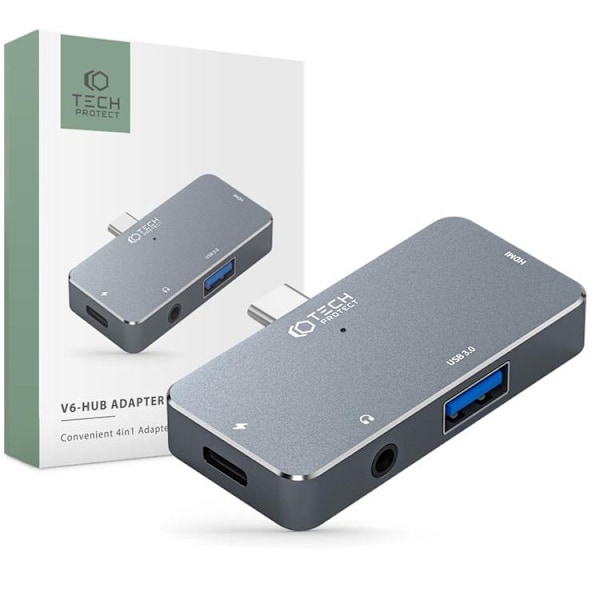 Tech-Protect V6-Hub Adapter 4in1 - Grå Grå