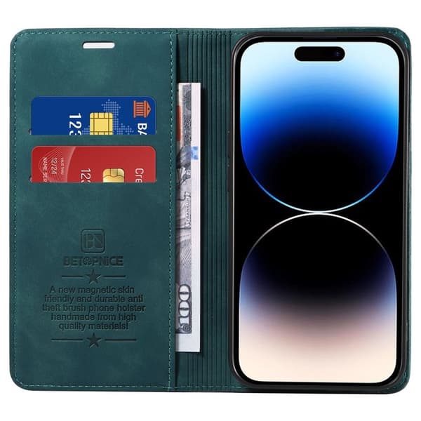 BETOPNICE 003 iPhone 15 Pro Max Plånboksfodral TPU + Konstläder - Grön
