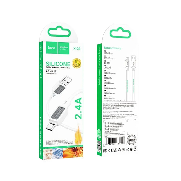 Hoco USB-A Till Micro-USB Kabel 1m - Vit Vit
