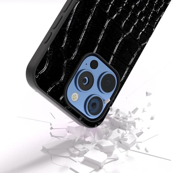 ABEEL Mobilskal till iPhone 16 Pro Äkta Läder Krokodiltextur - Svart