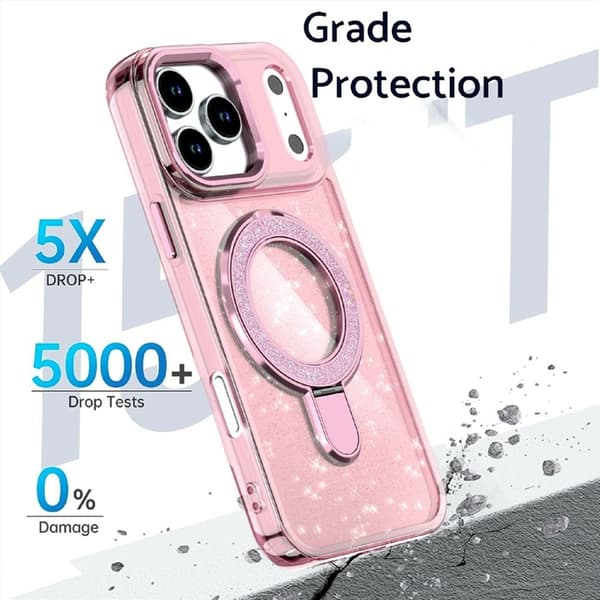 Mobilskal till iPhone 17 Pro Glitter Design TPU + PC Kickstand - Guld Guld