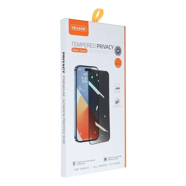 Veason iPhone 15 Plus Härdat Glas Skärmskydd Privacy 6D Pro Svart