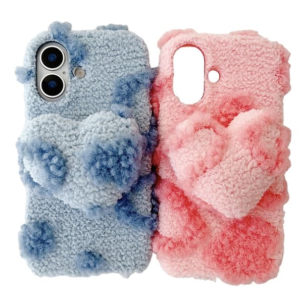Mobilskal till iPhone 17 3D Heart Plush TPU Winter Warm Soft - Blå Blå
