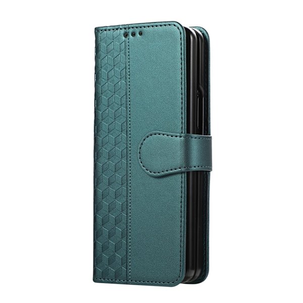 Galaxy Z Fold7 Plånboksfodral 3D Rhombus Grid Imprinted - Grön Grön