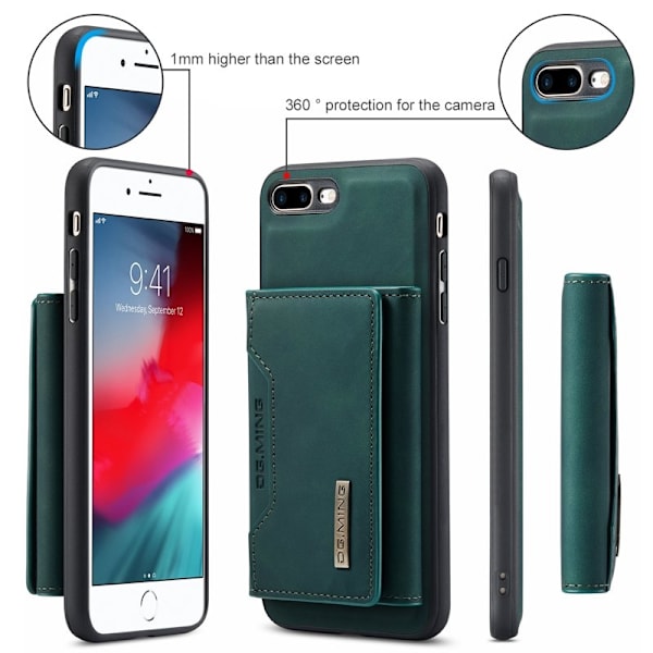 DG.MING M2 Series Plånboksfodral Konstläder för iPhone 7 Plus/8 Plus - Grön
