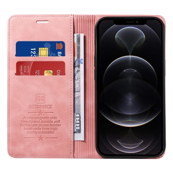 BETOPNICE 003 iPhone 12 Pro Max Plånboksfodral Konstläder - Rosa