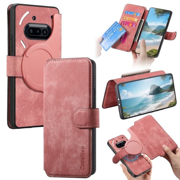 CASENEO För Nothing Phone (3a) Magnetiskt Plånboksfodral Konstläder - Rosa