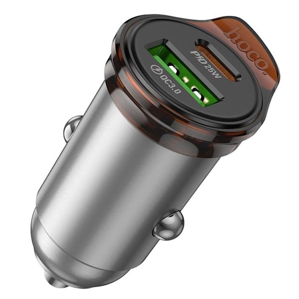 HOCO Billaddare USB-A/USB-C 43W USB-C/Lightning Kabel PD QC Grå