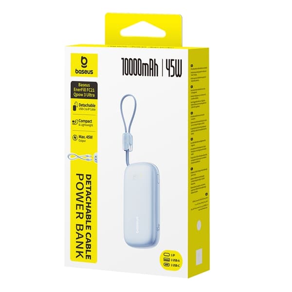 Baseus Powerbank 10000mAh 45W med USB-C till Lightning Kabel - Blå Blå