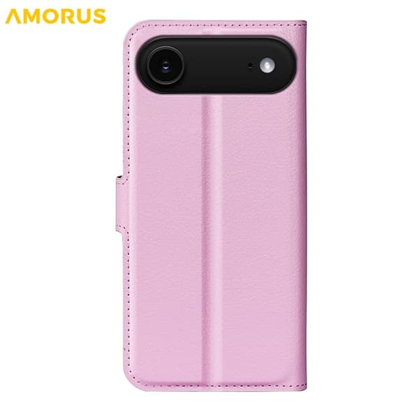 AMORUS iPhone Air Konstläder Plånboksfodral Flipstativ Litchi - Rosa Rosa