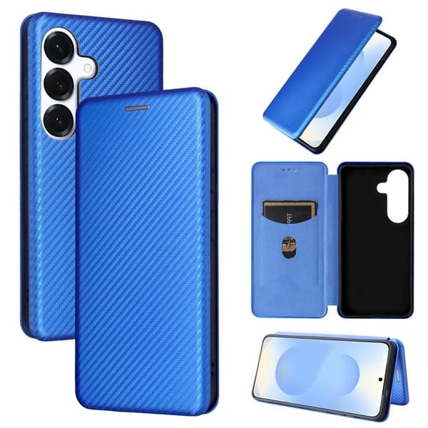Samsung Galaxy S26/S26 Pro Skal Kolfiber PU Läder - Blå