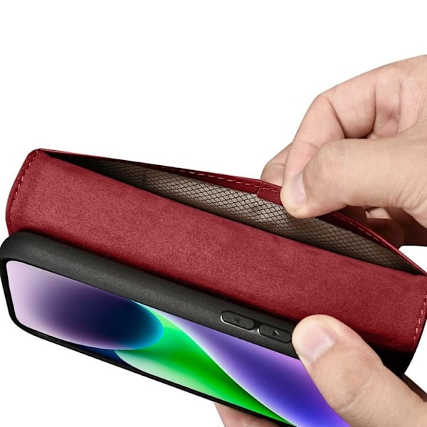 iCarer iPhone 14 Plånboksfodral 2in1 Äkta Läder - Röd