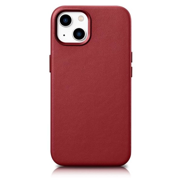 iCarer iPhone 14 Case MagSafe aito nahka - punainen