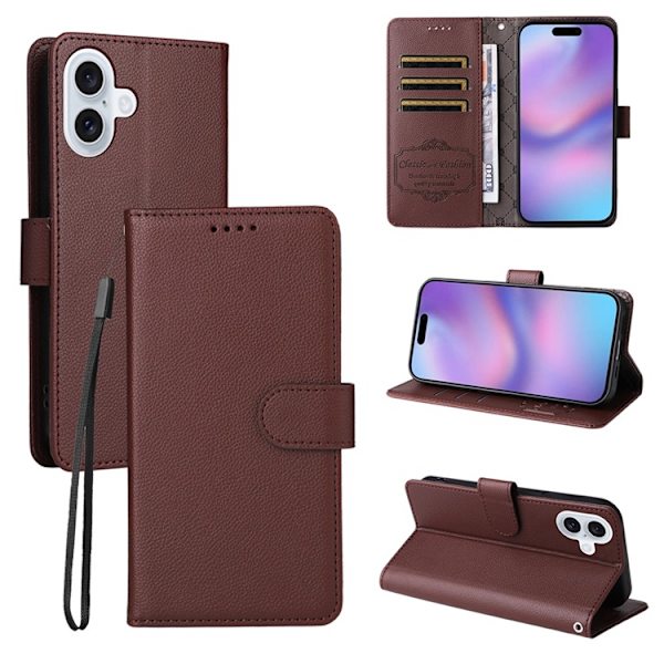 iPhone 17 Plånboksfodral RFID Blocking med Handledsrem - Brun Brun