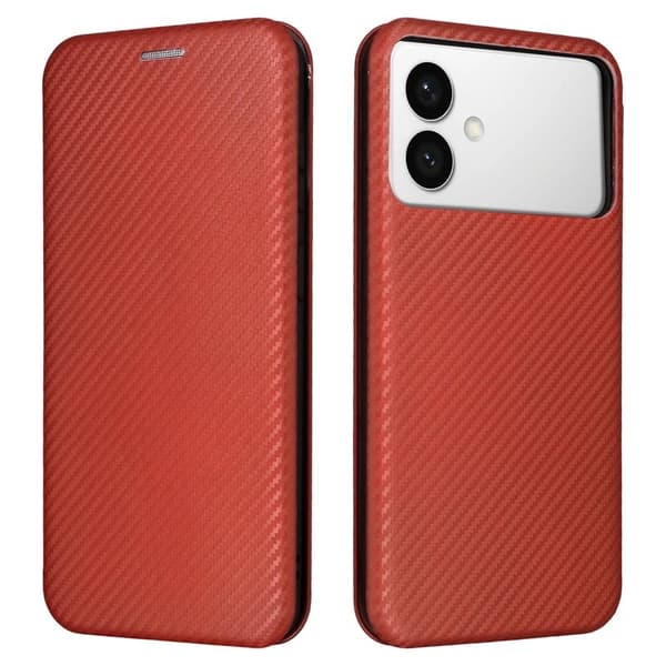 Mobilskal till Samsung Galaxy S26 Edge Kolfiber Textur Stötsäker Konstläder Brun
