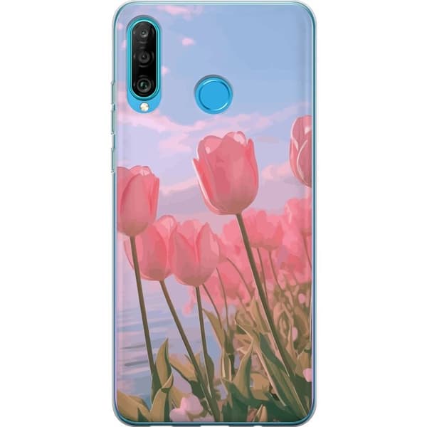 Mobilcover til Huawei P30 lite med lyserøde tulipaner