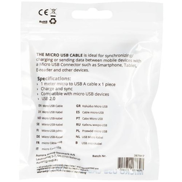 Essentials USB-A - MicroUSB Cable, 1m, Polybag, White