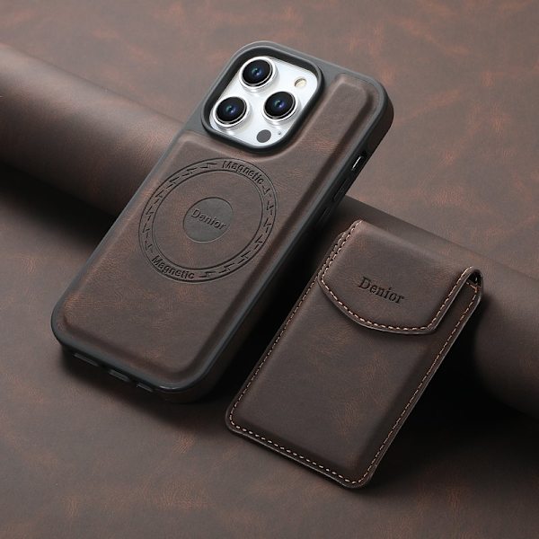 DENIOR D19 Mobilskal till iPhone 15 Pro Läder+PC+TPU Brun