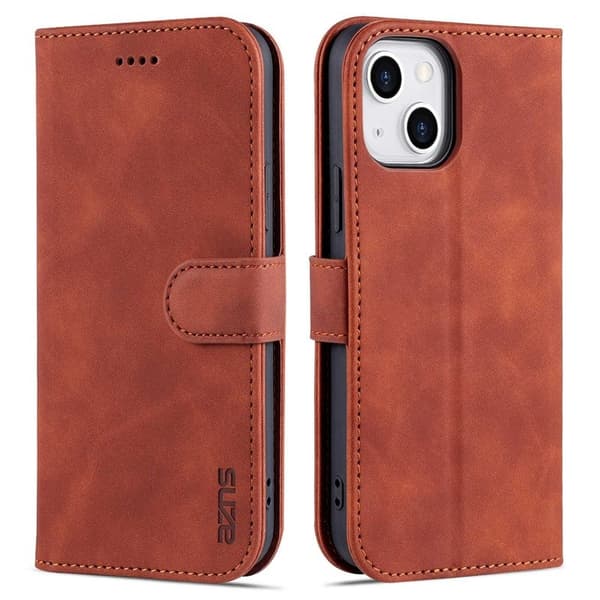 AZNS iPhone 14 Plus Plånboksfodral Konstläder - Stöttålig - Brun