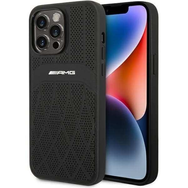 AMG Mobilskal till iPhone 14 Pro Max Magsafe Läder Curved Lines Svart