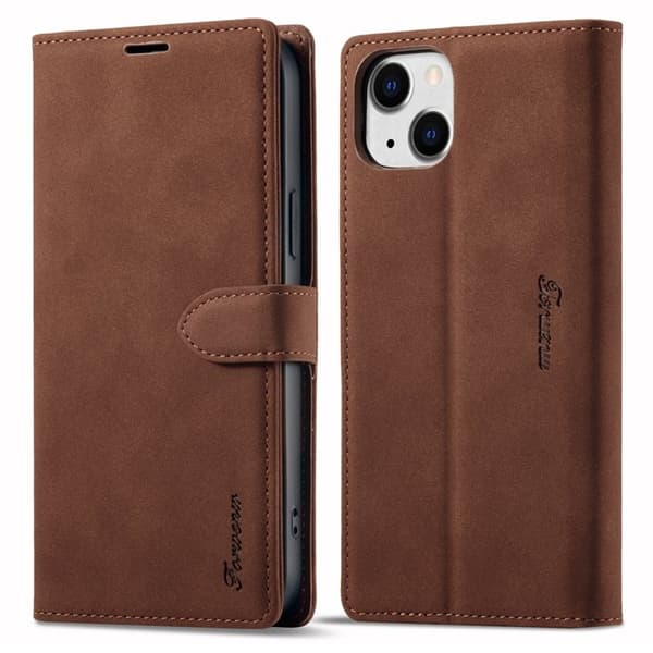 FORWENW F1 Series iPhone 15 Plånboksfodral Konstläder - Brun