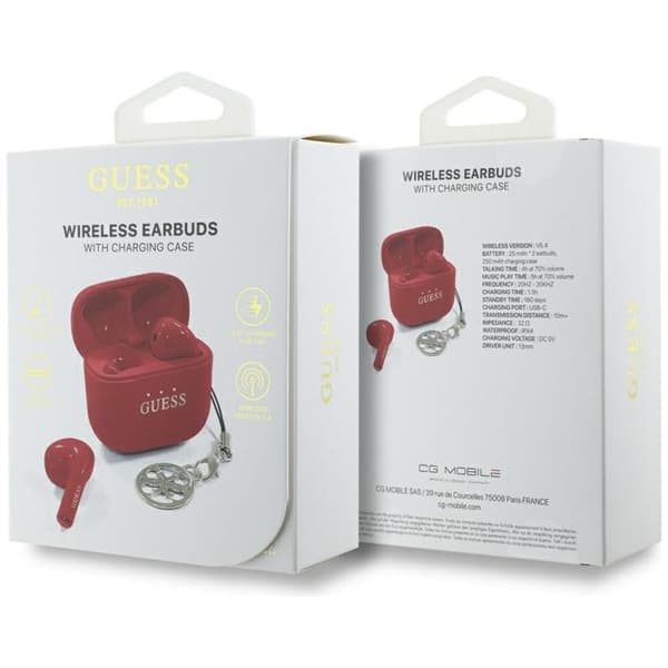 Guess TWS In-Ear Hovedtelefoner Blank Effekt Trykt Logo & Charm - Rød Röd