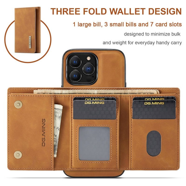 DG.MING iPhone 16 Pro Max Konstläder Plånboksfodral Kickstand Brun