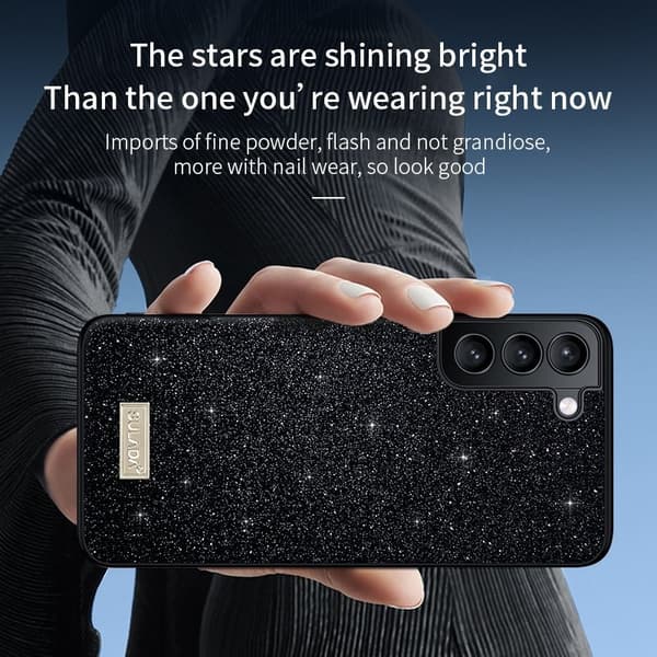 SULADA Mobilskal till Galaxy S25 PU Läder + PC + TPU Glittrig Guld