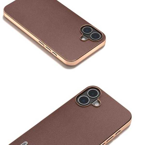 ABEEL Mobilskal till iPhone 16 Plus Electroplating Äkta Läder - Brun