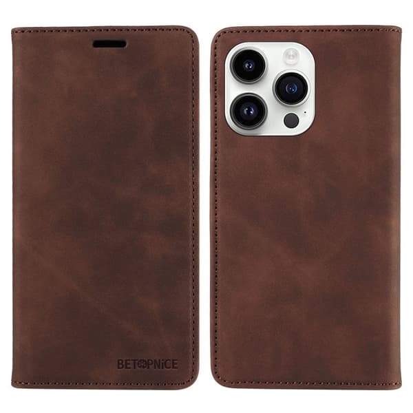 BETOPNICE 003 iPhone 15 Pro Max Plånboksfodral i Konstläder - Brun