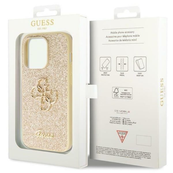Guess Mobilskal till iPhone 14 Pro Glitter Script Big - Guld