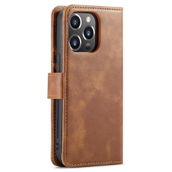DG.MING iPhone 15 Pro Lompakkokotelo Aitoa Nahkaa 2in1 - Ruskea Brun