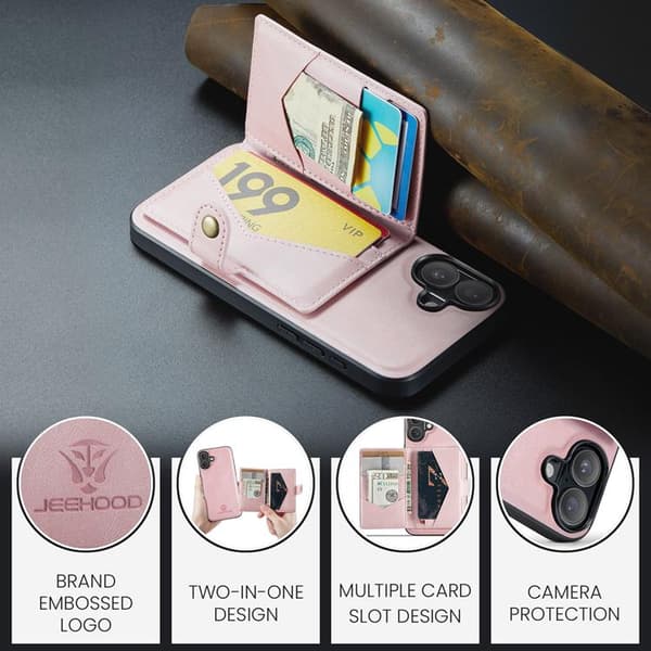 JEEHOOD iPhone 17 Mobilskal KonstLäder + Plast Avtagbar - Rosa Rosa
