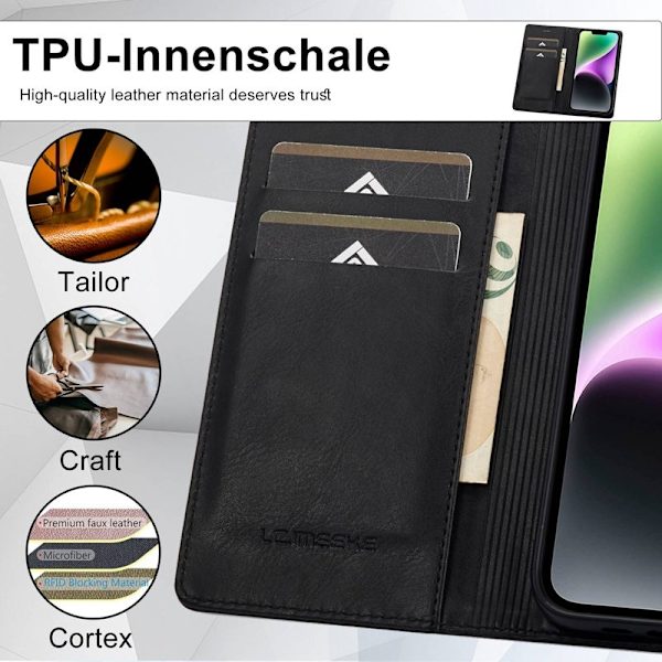 LC.IMEEKE iPhone 14 Plånboksfodral RFID Blocking Konstläder - Svart