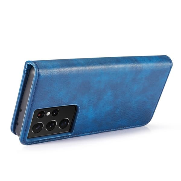 DG.MING Galaxy S21 Ultra 5G Plånboksfodral Äkta Läder 2-i-1 Detachable Blå