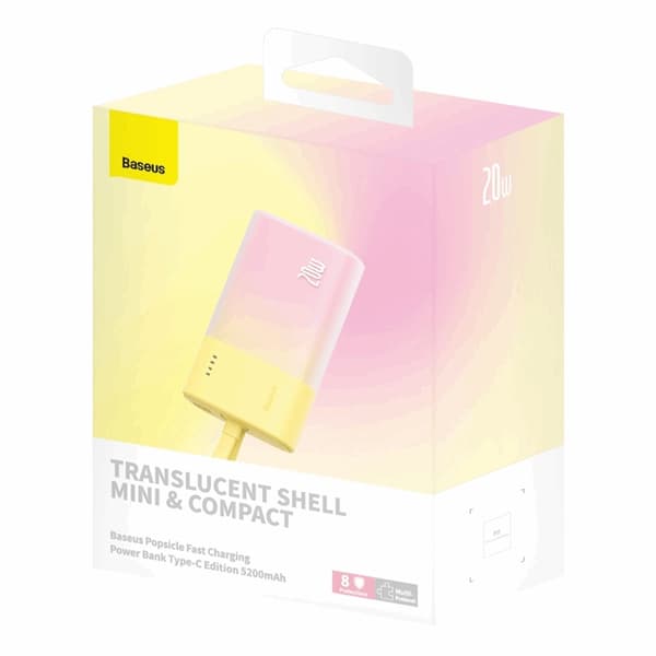 Baseus Powerbank 5200mAh Popsicle 20W - Gul/Rosa Rosa