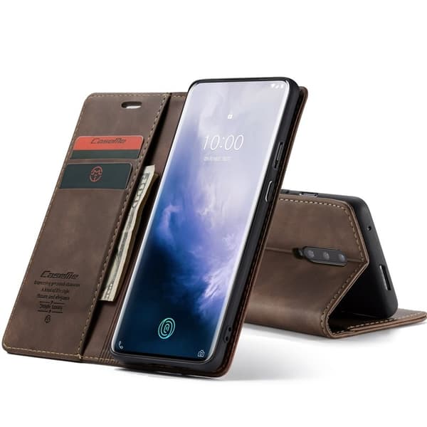 CASEME 013 OnePlus 7 Pro Konstläder Plånboksfodral Auto-absorberande Brun