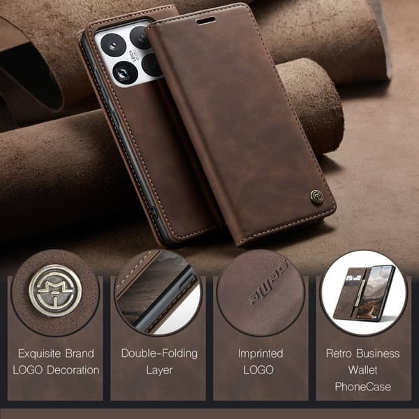 CASEME 013 Plånboksfodral för Xiaomi 15 Pro - KonstLäder - Kaffe