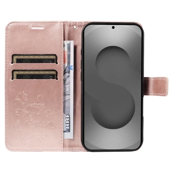 Samsung Galaxy S26 Ultra Plånboksfodral Blommönster Impr. Konstläder - Roséguld