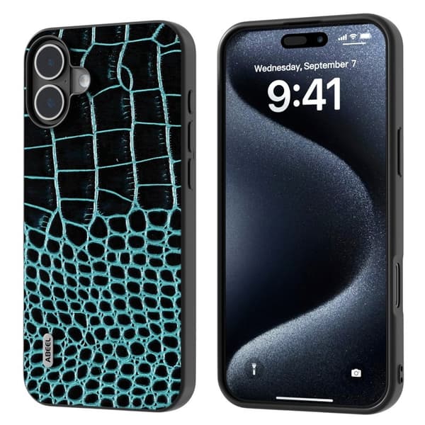 ABEEL Mobilskal till iPhone 16 Plus Äkta Läder Krokodiltextur - Grön