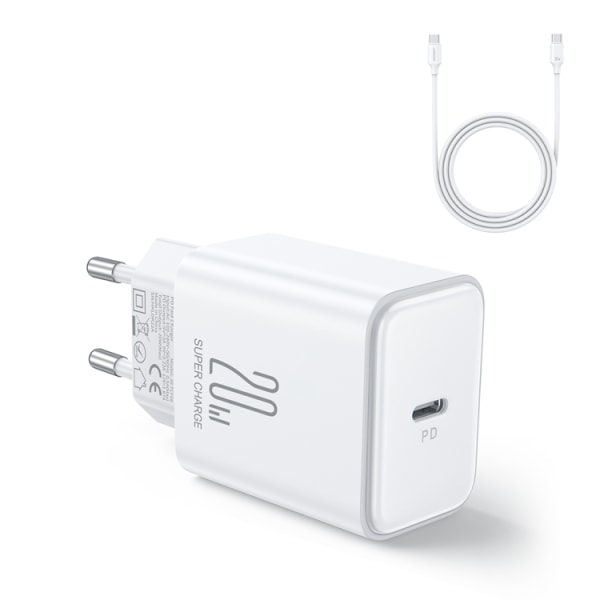 Joyroom USB-C Vægoplader + USB-C Kabel PD 20W - Hvid