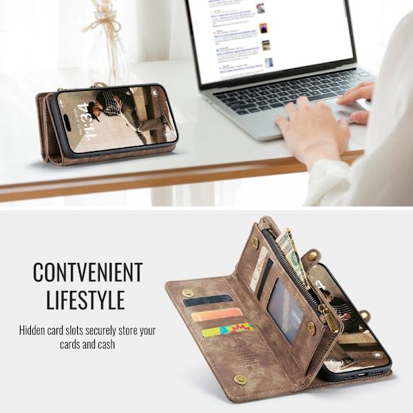 CASEME 008 iPhone 16 Plus Plånboksfodral Konstläder med - Brun
